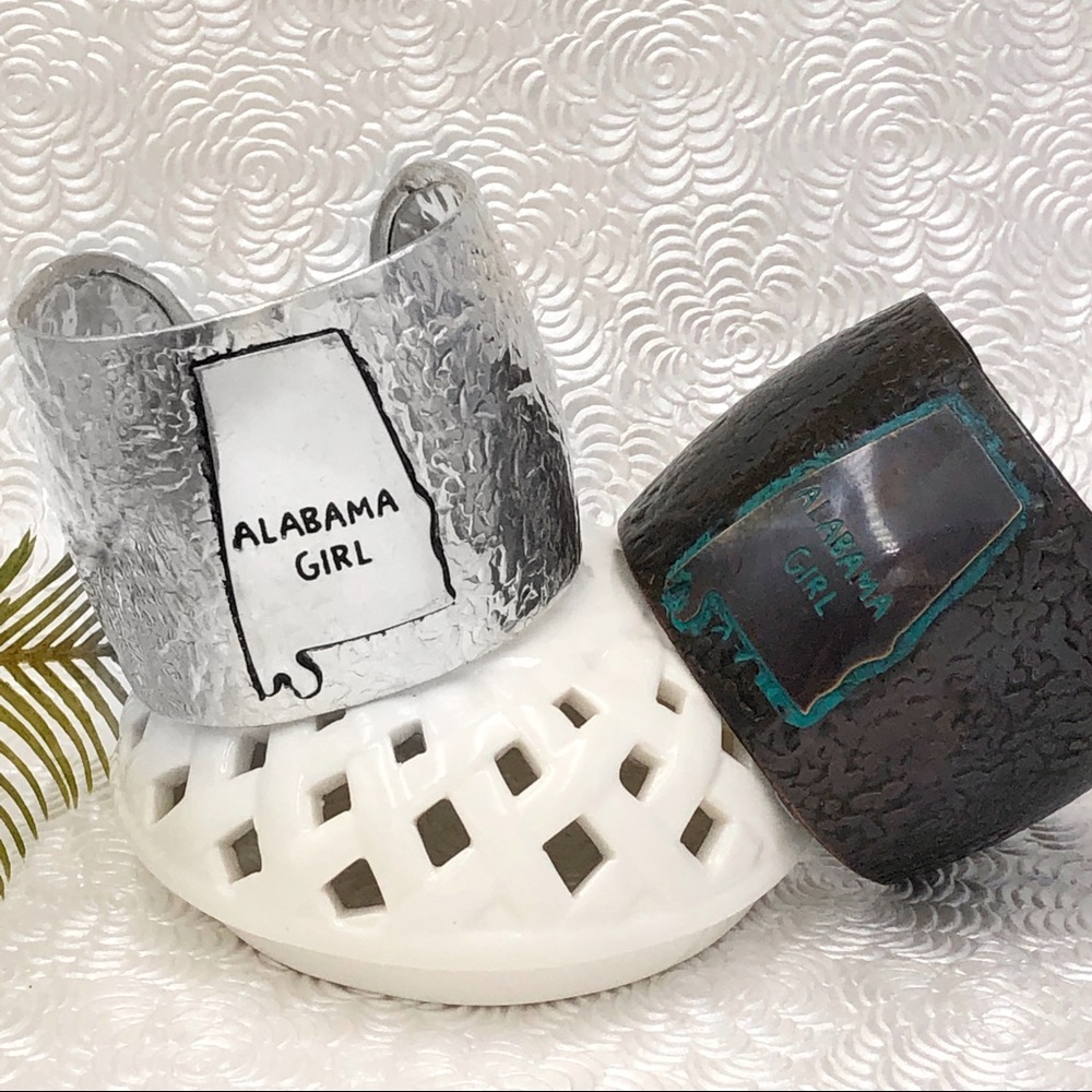 Alabama Girl Wide Hammered Look Cuff Bracelet